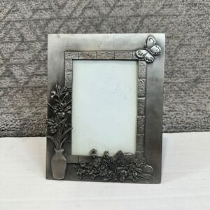 SixTrees Pewter Finish Photo Frame Butterfly Floral Embossed‎ Tabletop
